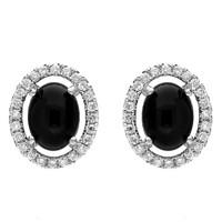 18ct White Gold Whitby Jet 0.38ct Diamond Oval Centre Stud Earrings