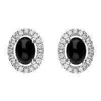 18ct White Gold Whitby Jet 0.40ct Diamond Oval Stud Earrings