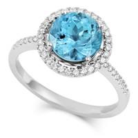 18ct White Gold 1.86ct Aquamarine 0.24ct Diamond Halo Cluster Ring