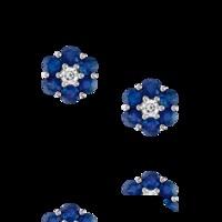 18ct White Gold 0.12 Carat Diamond 0.92ct Sapphire Six Stone Cluster Earrings