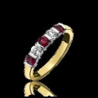 18ct Yellow and White Gold Ruby and Diamond Alternating Five Stone Bar Set Ring