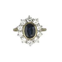 18ct Yellow Gold Sapphire Diamond Oval Cluster Ring