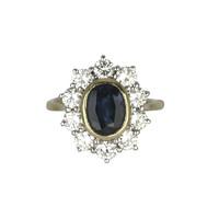 18ct yellow gold sapphire diamond oval cluster ring