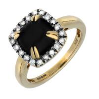 18ct Yellow Gold Whitby Jet Diamond Cushion Claw Set Ring