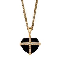 18ct Yellow Gold Whitby Jet 0.16ct Diamond Small Cross Heart Necklace