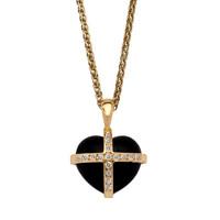 18ct yellow gold whitby jet 016ct diamond small cross heart necklace