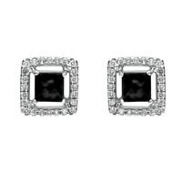 18ct White Gold Whitby Jet 0.38ct Diamond Faceted Square Earrings