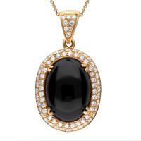 18ct Rose Gold Whitby Jet 1.57ct Diamond Large Oval Necklace