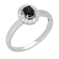 18ct White Gold Whitby Jet 0.12ct Diamond Oval Cluster Ring