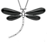 18ct white gold whitby jet diamond dragonfly necklace