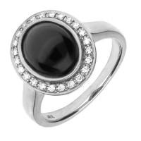 18ct White Gold Whitby Jet 0.15ct Diamond Oval Centred Ring