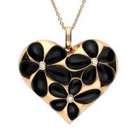 18ct rose gold whitby jet 005 carat diamond large heart pendant