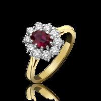 18ct yellow gold 102ct ruby 066ct diamond oval cluster ring