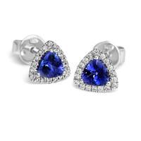 18ct White Gold 0.95ct Tanzanite 0.14ct Diamond Trillion Cut Stud Earrings