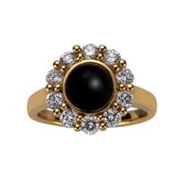 18ct Yellow Gold Whitby Jet 0.98ct Diamond Large Round Cluster Ring
