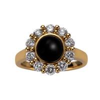 18ct yellow gold whitby jet 098ct diamond large round cluster ring