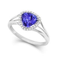 18ct White Gold 1.29ct Tanzanite 0.07ct Diamond Trilliant Cut Cluster Ring