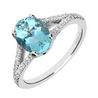 18ct white gold 179ct aquamarine 024ct diamond oval cut ring