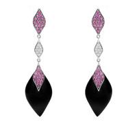 18ct White Gold Whitby Jet 0.15ct Diamond Pink Sapphire Earrings