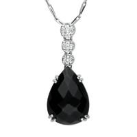 18ct White Gold Whitby Jet 0.14ct Diamond Faceted Pear Necklace
