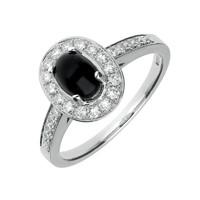 18ct White Gold Whitby Jet 0.54ct Diamond Oval Shoulder Ring