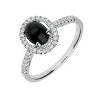 18ct White Gold Whitby Jet 0.26ct Diamond Oval Ring
