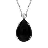 18ct White Gold Whitby Jet 0.07ct Diamond Claw Set Pear Necklace