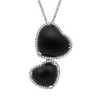 18ct White Gold Whitby Jet 0.53ct Diamond Double Heart Necklace