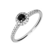 18ct White Gold Whitby Jet 0.14ct Diamond Claw Set Round Ring