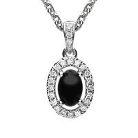 18ct White Gold Whitby Jet 0.09ct Diamond Oval Necklace