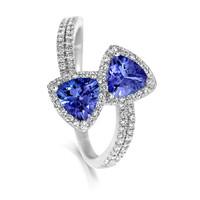 18ct White Gold 0.80ct Tanzanite and 0.30ct Diamond Double Twist Cluster Ring