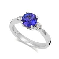 18ct White Gold 1.29ct Tanzanite 0.18ct Diamond Three Stone Ring