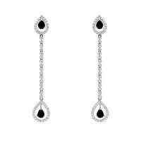 18ct White Gold Diamond and Whitby Jet Long Drop Earrings