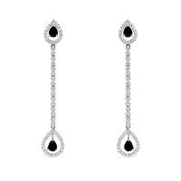 18ct white gold diamond and whitby jet long drop earrings