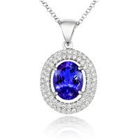 18ct white gold tanzanite and diamond halo necklace