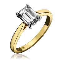 18ct Yellow Gold 0.40ct Diamond Solitaire Emerald Cut Claw Set Ring