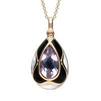 18ct Rose Gold Whitby Jet Diamond And Amethyst Pear Necklace