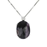 18ct White Gold Blue John Oval 0.08 Carat Diamond Pendant Necklace