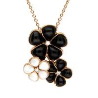 18ct Rose Gold Flower Whitby Jet Mother Of Pearl Diamond Necklace