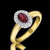 18ct yellow and white gold 054ct ruby 016ct diamond claw set oval clus ...