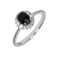 18ct White Gold Whitby Jet 0.25ct Diamond Oval Centre Ring