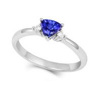 18ct White Gold 0.86ct Tanzanite 0.08ct Diamond Trilliant Cut Ring