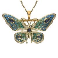 18ct Yellow Gold Diamond Moonstone Enamel House Style Butterfly Brooch Necklace