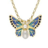 18ct Yellow Gold Pearl Diamond Enamel House Style Butterfly Necklace