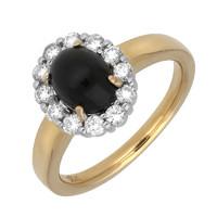 18ct Yellow Gold Whitby Jet 0.40ct Diamond Oval Claw Cluster Ring