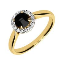 18ct Yellow Gold Whitby Jet 0.12ct Diamond Round Cluster Ring