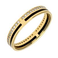 18ct Yellow Gold Whitby Jet Diamond Inlaid Double Band Ring