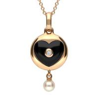 18ct Rose Gold Whitby Jet 0.007ct Diamond Heart in Circle Necklace
