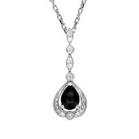 18ct White Gold Whitby Jet 0.16ct Diamond Pear Drop Necklace