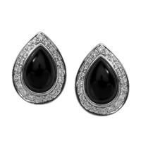 18ct White Gold Whitby Jet 0.16ct Diamond Pear Pav? Set Stud Earrings